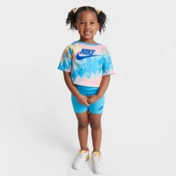 Girls' Toddler Nike Digi Tie-Dye T-Shirt And Bike Shorts Set Tie-Dye/Light Blue - 26K457Â F85