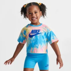 Girls' Toddler Nike Digi Tie-Dye T-Shirt And Bike Shorts Set Tie-Dye/Light Blue - 26K457 F85 -Default Template 7 26K457 F85 M3