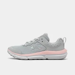 Girls' Big Kids' Under Armour Assert 10 Running Shoes (Wide Width) Halo Grey/Pink Sugar/Iridescent - 3026192Â 100