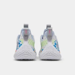 Big Kids' Under Armour Curry Flow 10 Basketball Shoes White/Electric Blue/Metallic Silver - 3026293 100 -Default Template 7 3026293 100 P4