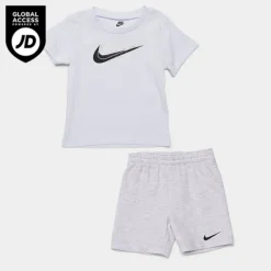 Infant Nike Sportswear Double Swoosh T-Shirt And Shorts Set Football Grey/Dark Grey Heather - 66J416 X58