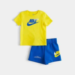 Infant Nike HBR Icon T-Shirt And Shorts Set Yellow/Blue - 66K435 U89