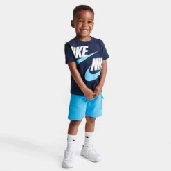 Boys' Toddler Nike HBR T-Shirt And French Terry Cargo Shorts Set Navy/Aqua - 76J213 F85