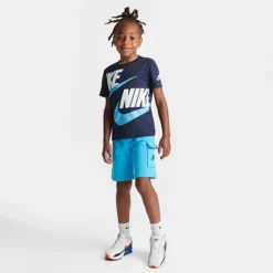 Boys' Little Kids' Nike HBR T-Shirt And French Terry Cargo Shorts Set Baltic Blue/Mid Navy - 86J213 F85