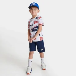 Little Kids' Nike Active Joy T-Shirt And Shorts Set White/Midnight Navy - 86K471 BAK