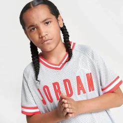 Nike Kids' Jordan V-Neck Baseball Jersey Grey/Red - 954893 G3A -Default Template 7 954893 G3A M4