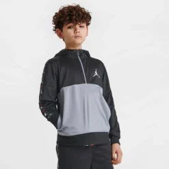 Nike Kids' Jordan Flight Taped Quarter-Zip Pullover Hoodie Black/Grey - 95C00T 023