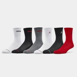 Nike Kids' Jordan Legend 6-Pack Crew Socks Black/White/Red - B9R343 RK2