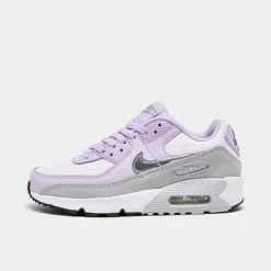 Girls' Big Kids' Nike Air Max 90 Casual Shoes White/Metallic Silver/Violet Frost/Pure Platinum - CD6864GÂ 123