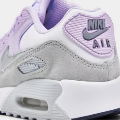 Girls' Big Kids' Nike Air Max 90 Casual Shoes White/Metallic Silver/Violet Frost/Pure Platinum - CD6864G 123 -Default Template 7 CD6864G 123 P3