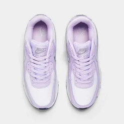 Girls' Big Kids' Nike Air Max 90 Casual Shoes White/Metallic Silver/Violet Frost/Pure Platinum - CD6864G 123 -Default Template 7 CD6864G 123 P5