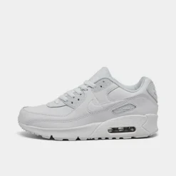 Big Kids' Nike Air Max 90 Casual Shoes White/White/Mtlc Silver/White - CD6864 100