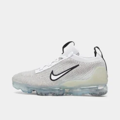 Big Kids' Nike Air VaporMax 2021 Flyknit Running Shoes White/Black/Metallic Silver/White - DB1550Â 100