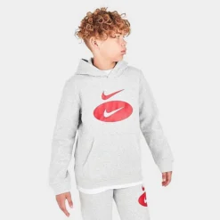 Boys' Nike Sportswear Swoosh Pack Pullover Hoodie Grey Heather/Team Red/University Red - DM8097 050 -Default Template 7 DM8097 050 M3
