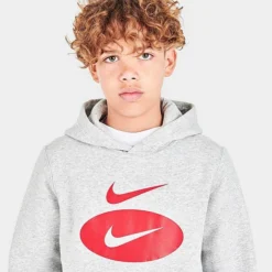 Boys' Nike Sportswear Swoosh Pack Pullover Hoodie Grey Heather/Team Red/University Red - DM8097 050 -Default Template 7 DM8097 050 M5