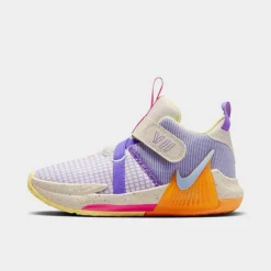Little Kids' Nike LeBron Witness 7 Stretch Lace Basketball Shoes Light Orewood Brown/Action Grape/Vivid Orange/Cobalt Bliss - DQ8647 101