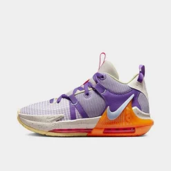 Big Kids' Nike LeBron Witness 7 Basketball Shoes Light Orewood Brown/Action Grape/Vivid Orange/Cobalt Bliss - DQ8650Â 101