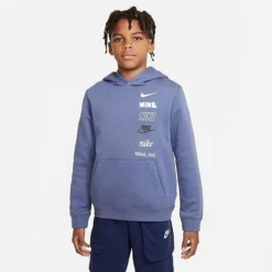 Kids' Nike Sportswear Logos Pullover Hoodie Diffused Blue - DX5158 491