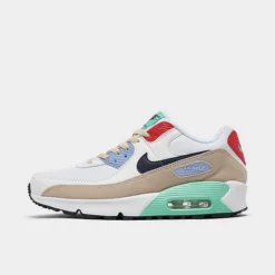 Big Kids' Nike Air Max 90 Patches Casual Shoes White/Obsidian/Sanddrift/Cobalt Blue - DZ2888 100