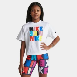 Girls' Nike Sportswear Block Letter T-Shirt White - DZ3579 100