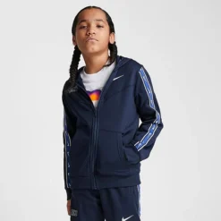 Boys' Nike Sportswear Repeat Tape Full-Zip Hoodie Obsidian/Summit White - DZ5622 451 -Default Template 7 DZ5622 451 M3