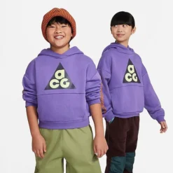 Kids' Nike ACG Icon Fleece Pullover Hoodie Action Grape/Gridiron/Light Lemon Twist/Monarch - FB4343 542