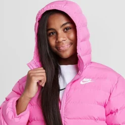 Girls' Big Kids' Nike Sportswear Lightweight Synthetic Fill Hooded Jacket Playful Pink/Playful Pink/White - FD2845 675 -Default Template 7 FD2845 675 M5