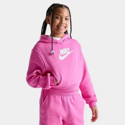 Girls' Nike Sportswear Club Fleece Crop Hoodie Playful Pink/White - FD2925GÂ 675