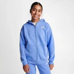 Girls' Nike Sportswear Club Fleece Oversized Full-Zip Hoodie Polar/White - FD2931G 450 -Default Template 7 FD2931G 450 M3