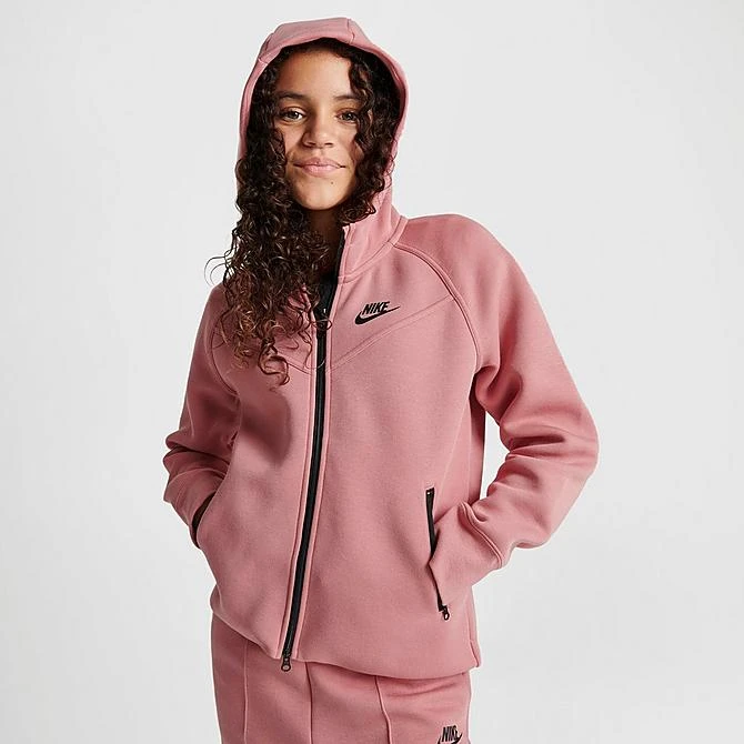 Girls' Nike Sportswear Tech Fleece Full-Zip Hoodie Red Stardust/Black/Black - FD2979 618 5 Girls' Nike Sportswear Tech Fleece Full-Zip Hoodie Red Stardust/Black/Black - FD2979 618 - Image 3
