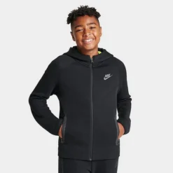 Boys' Nike Sportswear Tech Fleece Full-Zip Hoodie Black/Black/Black - FD3285 010