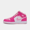 Nike Girls' Big Kids' Air Jordan Retro 1 Mid Casual Shoes White/Medium Soft Pink/Fierce Pink - FD8780 116