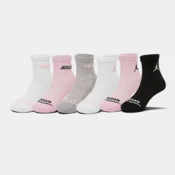 Nike Girls' Jordan Cushioned Ankle Socks (6-Pack) Pink Foam/White/Grey - GJ0458G 686