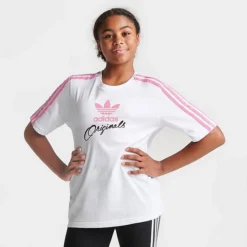 Girls' Adidas Originals Trefoil Script T-Shirt White/Pink/Black - IB3137 100
