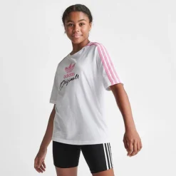 Girls' Adidas Originals Trefoil Script T-Shirt White/Pink/Black - IB3137 100 -Default Template 7 IB3137 100 M3