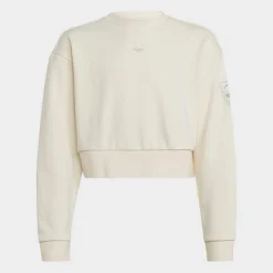 Girls' Little Kids' And Girls' Adidas Originals Graphic Print Cropped Crewneck Sweatshirt Chalk White - IB8455Â 100