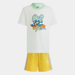 Little Kids' Adidas Originals Graphic Print Shorts And T-Shirt Set Off White - IB8628 100