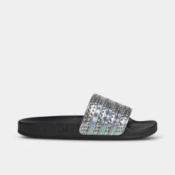 Big Kids' Adidas Originals Adilette Prismatic Slide Sandals Core Black/Core Black/Silver Metallic - IG7475 001