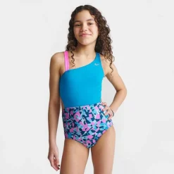 Girls' Nike Asymmetrical Cutout One Piece Swimsuit Blue/Pink - NESSD731Â 480