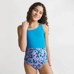 Girls' Nike Asymmetrical Cutout One Piece Swimsuit Blue/Pink - NESSD731 480 -Default Template 7 NESSD731 480 M3