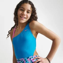 Girls' Nike Asymmetrical Cutout One Piece Swimsuit Blue/Pink - NESSD731 480 -Default Template 7 NESSD731 480 M5
