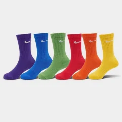 Little Kids' Nike Dri-Fit Crew Socks (6-Pack) Red/Orange/Yellow/Green/Blue/Purple - UN0019 E69